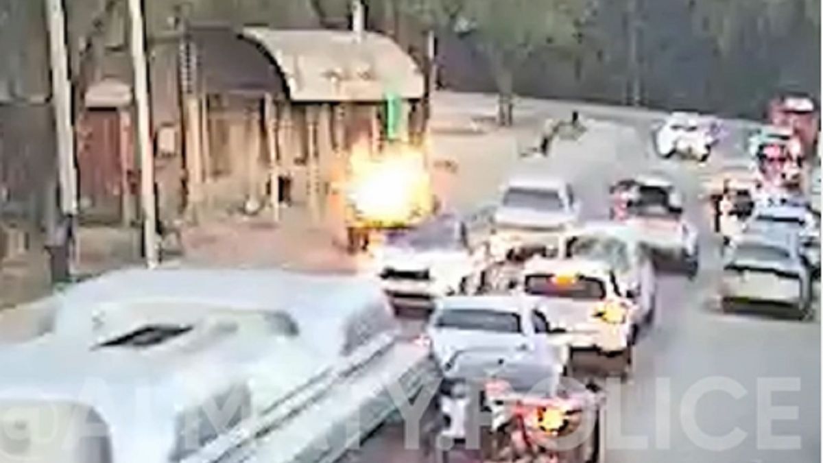 Car bursts into flames in middle of road in Almaty
