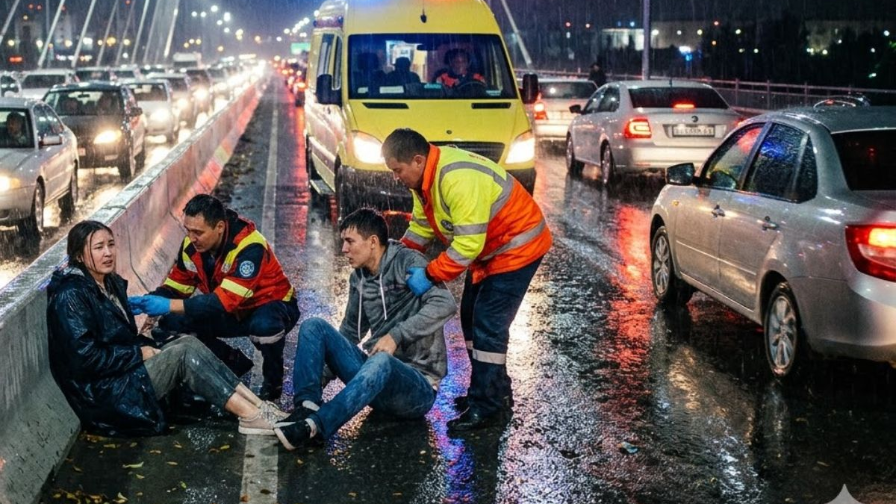 Атырау: Молодую пару ударило током на центральном мосту во время дождя
